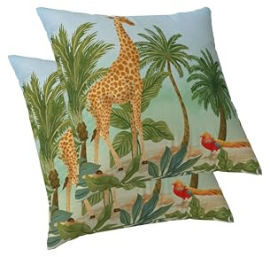 ggaimwf Dschungeltier-Kissenbezüge Giraffenvogel Tropische Palmen Aquarell Kinderkissen Dekorative Leinenoptik-Kissenbezüge für Kinderzimmer Kleinkind Kissenhüllen 40x40cm 2er-Set
