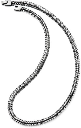 COOLSTEELANDBEYOND Edelstahl Geflochtene Panzerkette Halskette Fuchsschwanz Kette Rauhe Oberfläche Kompliziert Verdrehten Stahlkabel Herren