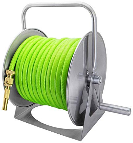 Enrouleur de tuyaux d'arrosage en acier inoxydable, chariot de rangement pour tuyaux de jardin, outil d'enroulement exclu, tuyau d'arrosage portable, pistolet d'arrosage, support d