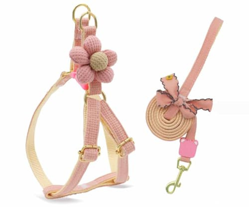 feiling Hundegeschirr Blumen Design mit 1.5m Hundeleine Verstellbare Brustgeschirre Weichem Katzengeschirr Haustier Softgeschirr für Kleine Mittlere Hunde (pink, S)