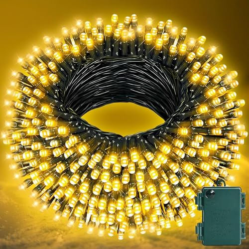 Fairy Lights Battery Operated, 39ft 60 LED String Lights Outdoor Christmas Tree Light Battery Powered, Warm White Waterproof Lighting with 8 Modes for Indoor Bedroom Outside Garden Party Decorations