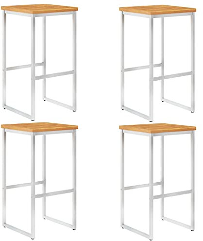 XGWKCNV Outdoor-Möbel, Barstühle, 4 Stück, massives Akazienholz und Edelstahl, Outdoor-Sitzgelegenheit