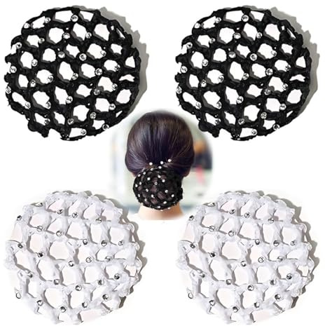 Redecilla Moño，XURJUMI 4 Piezas Net for Hair,Redecilla Moño,Mallas Elásticas para el Pelo para Gimnasia Ballet Red de Nudo de Baile(negro, blanco)