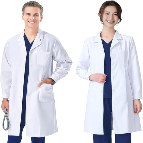 FAHAKO Blouse Blanche Homme Femme Coton Laboratoire Chimie, M