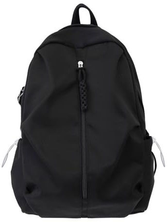 Schulrucksack mit großem Fassungsvermögen, einfarbig, für Damen, Herren, Schule, Teenager, Nylon, Schultasche mit seitlicher Kordelzugtasche, Schwarz