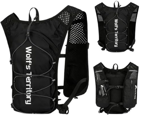 Laufweste Damen Laufrucksack Herren, Fahrradrucksack Wasserdicht, Ultraleicht & Atmungsaktive, Reflektierend Running Vest mit 3 Taschen und Fasst 2L + 600ml für Laufen, Jogging, Trailrunning