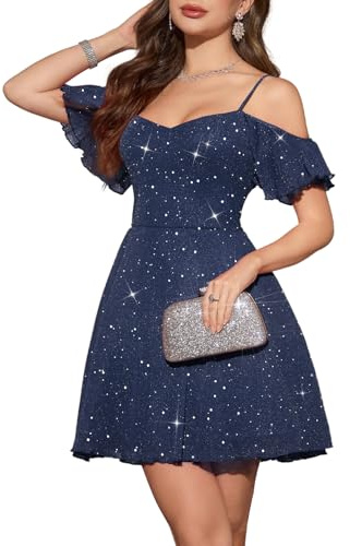 Meetjen Women's Short Prom Dress A Line Off The Shoulder Tulle Knee Length Swing Cocktail Dresses Navy 2XL
