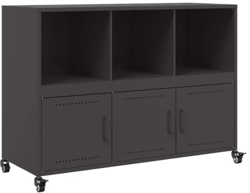 Makastle Sideboard Metall mit 4 Rollens & 6 Fächern, Metallschrank Aufbewahrungsschrank Wohnzimmerschrank Beistellschrank Mehrzweckschrank, Schwarz 100,5x39x72 cm Stahl