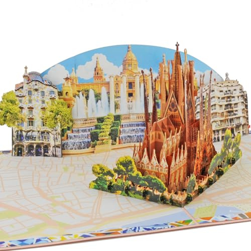 Favour Pop Up® 3D Pop Up Karte Barcelona – Handgefertigte Grußkarte– Geschenkidee für Barcelona-Fans, Reisegutschein, Geburtstag, Urlaubserinnerung XP862