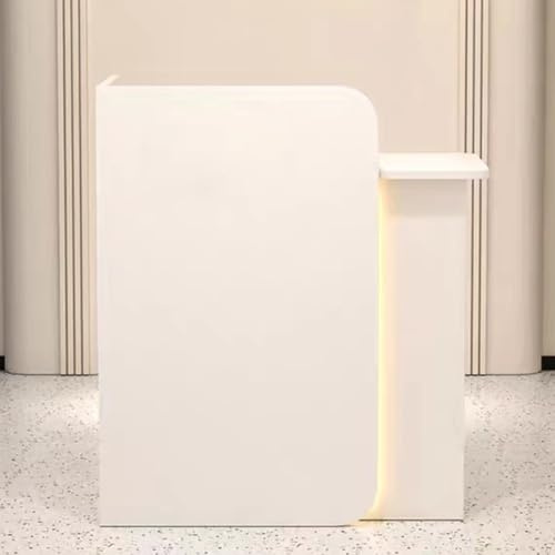 Rezeptionstisch aus Holz mit LED-Leuchten & abschließbaren Schubladen - Kleine Kassierer-Theke für den Einzelhandel - Stilvolle Empfangstheke für den Verkauf - Moderner Büro-Empfangstisch