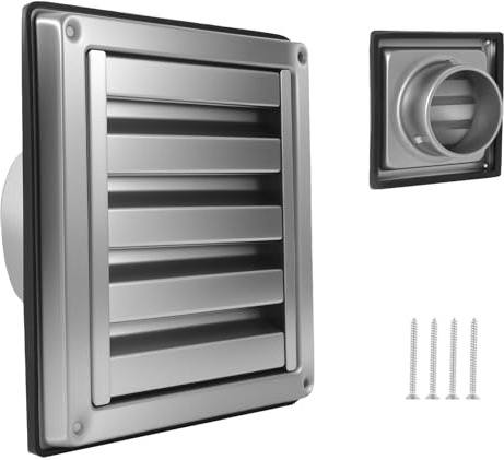 DTLLCZP Grille de ventilation 100 mm en acier inoxydable 304 avec moustiquaire et lames fixes - Idéale pour le montage mural extérieur des systèmes de ventilation et des hottes aspirantes
