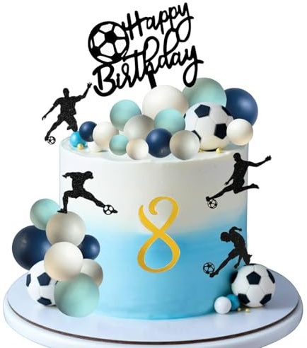 CHarmeFleur 45 Stück Fußball Kuchen Deko Acryl Zahlen 0-9 Kuchen Deko Fußballspieler Blauer Ball Kuchen Deko Für Fußball Thema Geburtstag