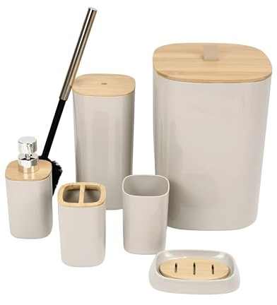 DIVCHI 6-teiliges Badezimmer-Zubehör-Set, luxuriöses Zubehör-Set, Badezimmer-Mülleimer und WC-Bürste, Zahnbürstenhalter, Becher, Seifenschale, Mülleimer, Seifenspender, Bad-Set, Geschenk (grau)
