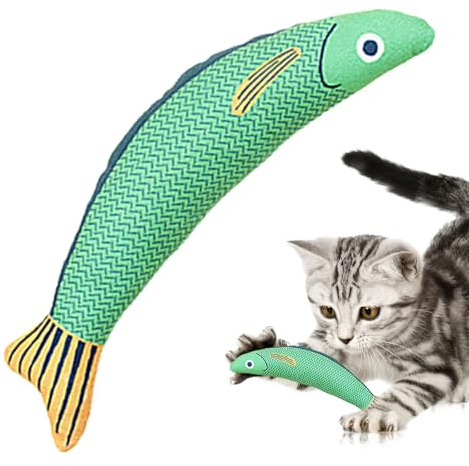 Beißspielzeug für Katzen – 21 x 8 cm Plüsch-Fisch, beißendes Katzenspielzeug, weiches interaktives Gewebe, zerknittertes Klangdesign | Schlagspielzeug für Katzen aller Rassen,
