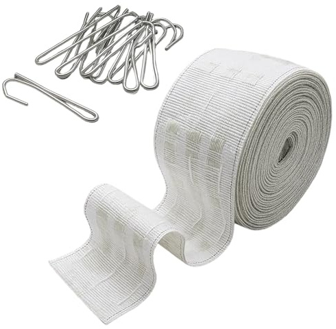 EujRcf Curtain Tape 3 Inch, 6 Metres Curtain Header Tape with 30 Hooks, White Pencil Pleat Curtain Tape for Tape Top Curtains, Curtain Lining and Heading