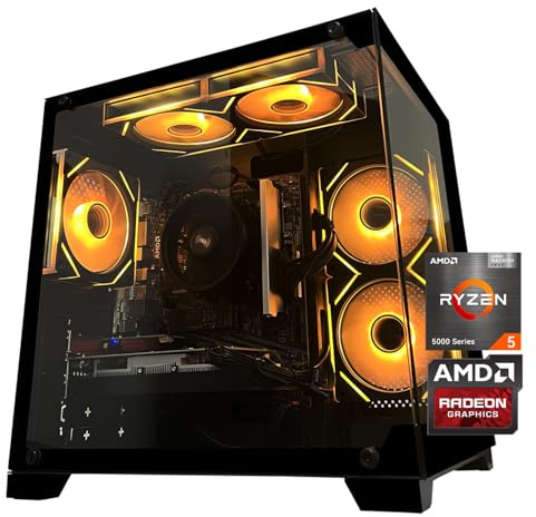 SKYESEV Gaming PC Desktop Computer, AMD Ryzen 5 5500, RX6500XT 4GB Graphics, 16GB DDR4 RAM, 512GB NVMe SSD, ARGB Fans, Game Design Office