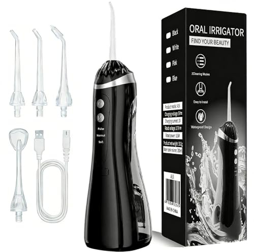 Water Flosser for Teeth Cordless, Water Flossers for Teeth Cordless Rechargeable with 3 Modes 4 Replaceable Jet Tips, IPX6 Waterproof, Portable Oral Irrigator Tooth Flosser Teeth Braces, Home & Travel