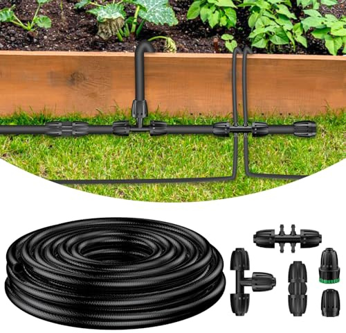 Pawfly 12.7 mm Main Tube Drip Irrigation Tubing (12.7 ID x 16 OD mm) 7.6 m Roll, Irrigation Tubing for Garden Irrigation System, Flexible PVC Main Line Drip Irrigation Hose with 5 Barbed Locked Parts