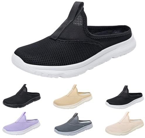 Herrtofflor, nät, tofflor sommar lätta att släppa andningsbara tofflor, bekväma fritidsskor, halkfria utomhusskor, slitstarka halvskor, mjuka sulor, sovskor, Beige, 47 EU
