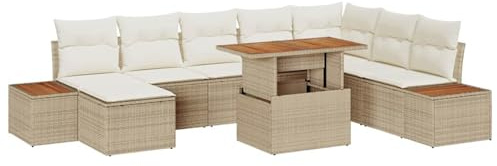 ATOMSTACK MAKER HOMELEN Gartenmöbel Set 9-teilig + Wetterfestes Essgruppe Beige Creme + Poly-Rattan Sofa Tisch Kombination mit Stauraum + Modular Outdoor Patio Möbel für Garten Terrasse Sommeressen