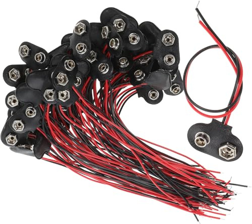 VALICLUD 9v Battery Clip Connector with 6cm Lead T Type 50pcs | Iron and Pu Leather Build, Compact Protective Part, for LED Strips and Power Devices, DIY Battery Holder Use