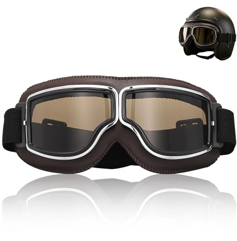 KASESSS Gafas Motocross, Retro Gafas Moto, Plegado Gafa de Motocross, Gafa Esqui de Cuero PU, UV400 Resistentes al Viento y al Polvo para Hombres y Mujeres para Ciclismo, Motocicletas Todoterreno