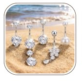 YADOCA 5 Pcs Gold Belly Bars, Surgical Steel Dangly Belly Button Piercing