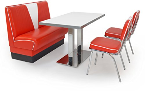 möbelland24 American Diner Sitzgruppe: Sitzbank V 120cm + Diner Tisch + 2X Retro Stuhl