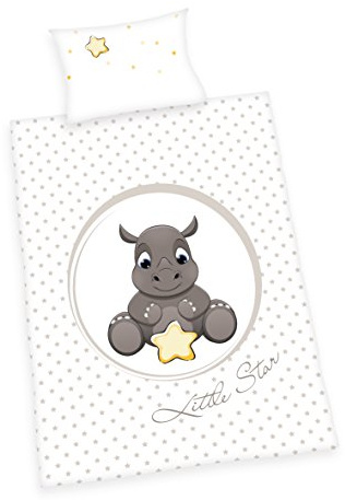Herding BABY BEST Set di Biancheria da Letto Reversibile per Bambini, Jana Rinoceronte, Copripiumino 100 x 135 cm, Federa 40 x 60 cm, Cotone/Renforcé
