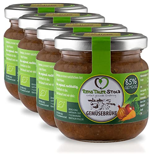 Hausgemachte Bio Gemüsebrühe (4x180g) – Revolutionär transparent, 85% Gemüse & sichtbare Qualität – Für bewusste Ernährung oder zum Fasten