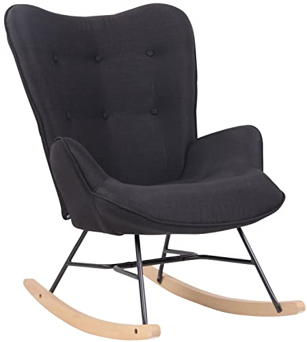CLP Schaukelstuhl Sanka I Schaukelsessel Mit Stoffbezug Und Metallgestell I Relaxsessel Mit Holzkufen, Farbe:schwarz