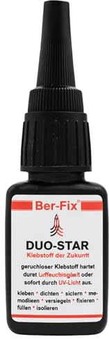 Ber-Fix Duo-Star UV Kleber 20g glasklar Dual-Cure | Duo-Star UV Kleber 20g glasklar Dual-Cure: Dual-Cure-Prinzip: UV-Licht härtet sichtbare Bereiche sofort