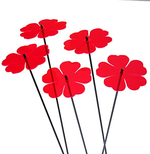 Sun Catcher Decoración de Jardín Doble Flor Juego de 5 Estacas de Jardín Grandes 75cm de Alto Accesorio Regalo para el Jardinero, Colour:Fluorescent Red