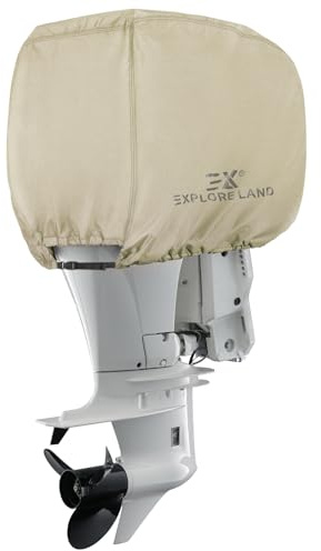 Explore Land wasserdichte 600D robuste Außenbordmotor-Abdeckung, volle Größe, passend für Motoren von 25–50 PS, Hellbraun