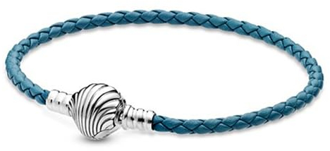 Pandora Sterling silver turquoise braided leather bracelet and shell clasp, 19cm
