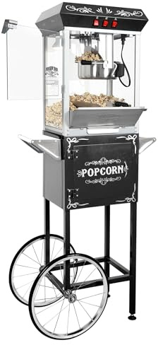 Great Northern Popcorn Foundation Popcorn Machine with Cart - 8oz Popper with Stainless-Steel Kettle, Warming Light, and Accessories, Black