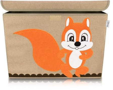 LIFENEY Aufbewahrungsbox Kinder groß 51 x 36 x 36 I Spielzeugkiste I Kiste mit Deckel für Kinderzimmer I Aufbewahrungsboxen mit Deckel I Spielzeugaufbewahrung (Eichhörnchen)