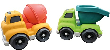 Lexibook, Bio Toys, Set de Petites Voitures fabriquées en Partie à Base de Fibres de blé, Camion bétonnière et Camion à Benne, Jaune/Orange/Vert, BIOC07
