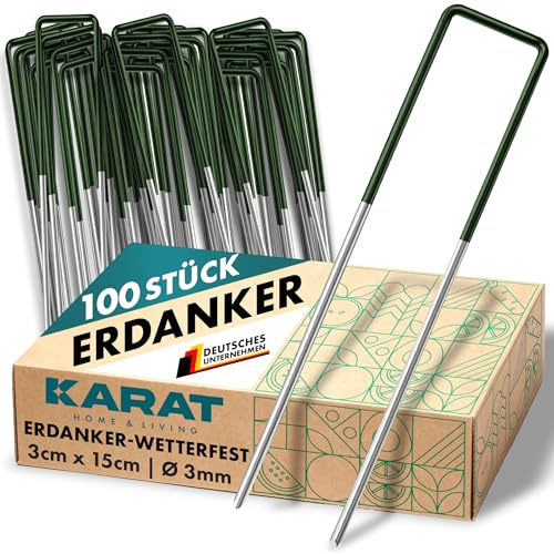 KARAT Erdanker Heringe für Kunstrasen, Unkrautvlies, Zaun, Zelt, Camping & Garten aus Eisendraht 100 Stück 15 x 3 cm stabile und korrosionsbeständige Bodenanker