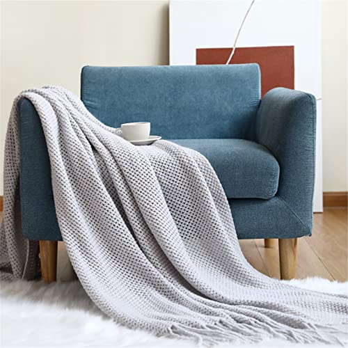 Hayisugal Tagesdecke Wohndecke Boho Decke weich Gestrickte Decke Wendedecke Kuscheldeck Sofadecke Couchdecke Soft überwurf Decke, Hellgrau, 130 x 200cm