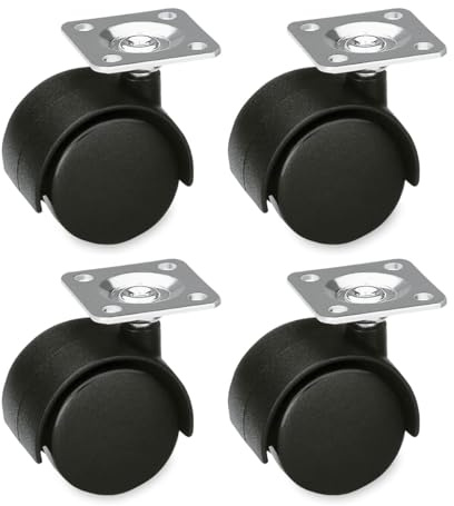 Amig - Set di 4 Ruote per Mobili - 60 mm - Portata Massima per Ruota 50 kg - Piastra in Acciaio - Realizzate in Nylon - Senza Freno - Ideali per Sedie da Ufficio o Tavoli Bassi