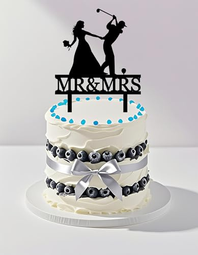 Funny Wedding Cake Topper - Bride Grabs Golfer Groom Who Playing Golf - Golf Couple Cake Topper, Mr&Mrs Wedding Cake Topper (Golfer)