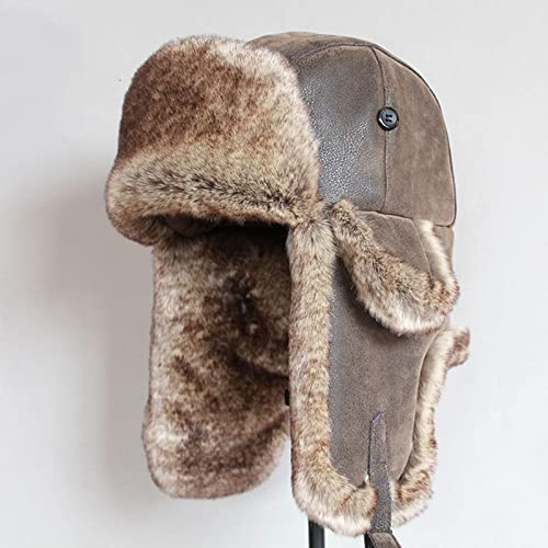 Ciamlir Russische Mütze Bomberhüte Winter Herren Warmer Russischer Uschanka Hut Mit Ohrenklappe Pu-Leder Fell Trapper Cap Earflap Für Frauen