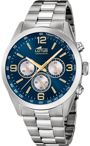LOTUS Reloj Hombre Analógico de Acero Inoxidable 316l Plateado | Movimiento de Cuarzo, Cronógrafo, Cristal Mineral de Alta Resistencia, Resistente al Agua 5 ATM 18152/G Chrono