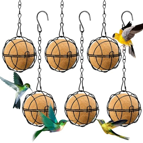 6 Stück Meisenknödelhalter mit Schutzkäfig, Vogelfutterhaus zum Aufhängen mit S Förmigem Metallhaken, Vogelfutterhaus mit Sicherungsring, Durchmesser 7cm, für die Ganzjährige Fütterung Von Wildvögeln