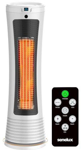 Senelux Tower Space Heater, 2000W Portable Electric Ceramic Fan Heater, 3 Heat Modes Energy Efficient, 90°Oscillating Electric Heater with Remote Control & 8H Timer for Home Office Bedroom Indoor Use