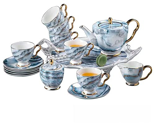 Scizorito Service à thé à café en porcelaine anglaise - Excellent service à thé en porcelaine - Cadeau rétro floral - Cadeau idéal pour la fête des mères, un anniversaire, Noël et des rassemblements