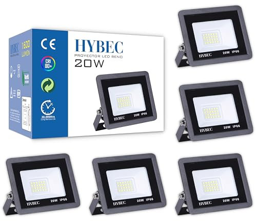 CLAR - Lámpara de pared LED blanco neutro, 20 W, para garaje y jardín, foco de árbol exterior, 4000ºK (5 unidades)