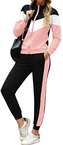 Marvmys Women Tracksuit Set Stripe Zip Up Sweatshirt Drawstring Baggy Jogger Pant Loungewear Set Joggings Suit Sport Yoga Gym Workout Outfit Full Tracksuit