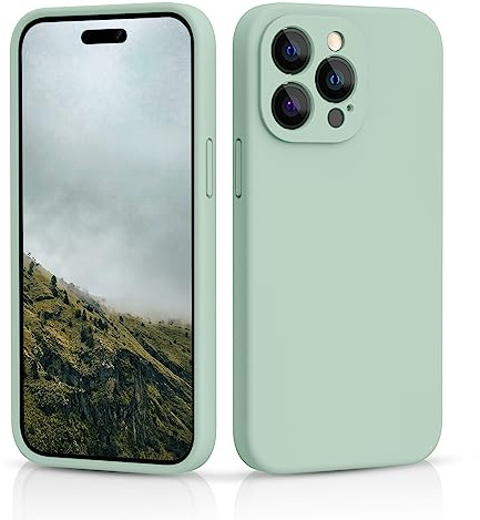 CALOOP Slim-Fit for iPhone 14 Pro Case,Skin Soft Liquid Silicone,Sturdy Hard Frame Shockproof Cover with Anti-Scratch Microfiber Lining,Full Protection for Screen and Lens, 6.1 inch Lens(Mint Green)